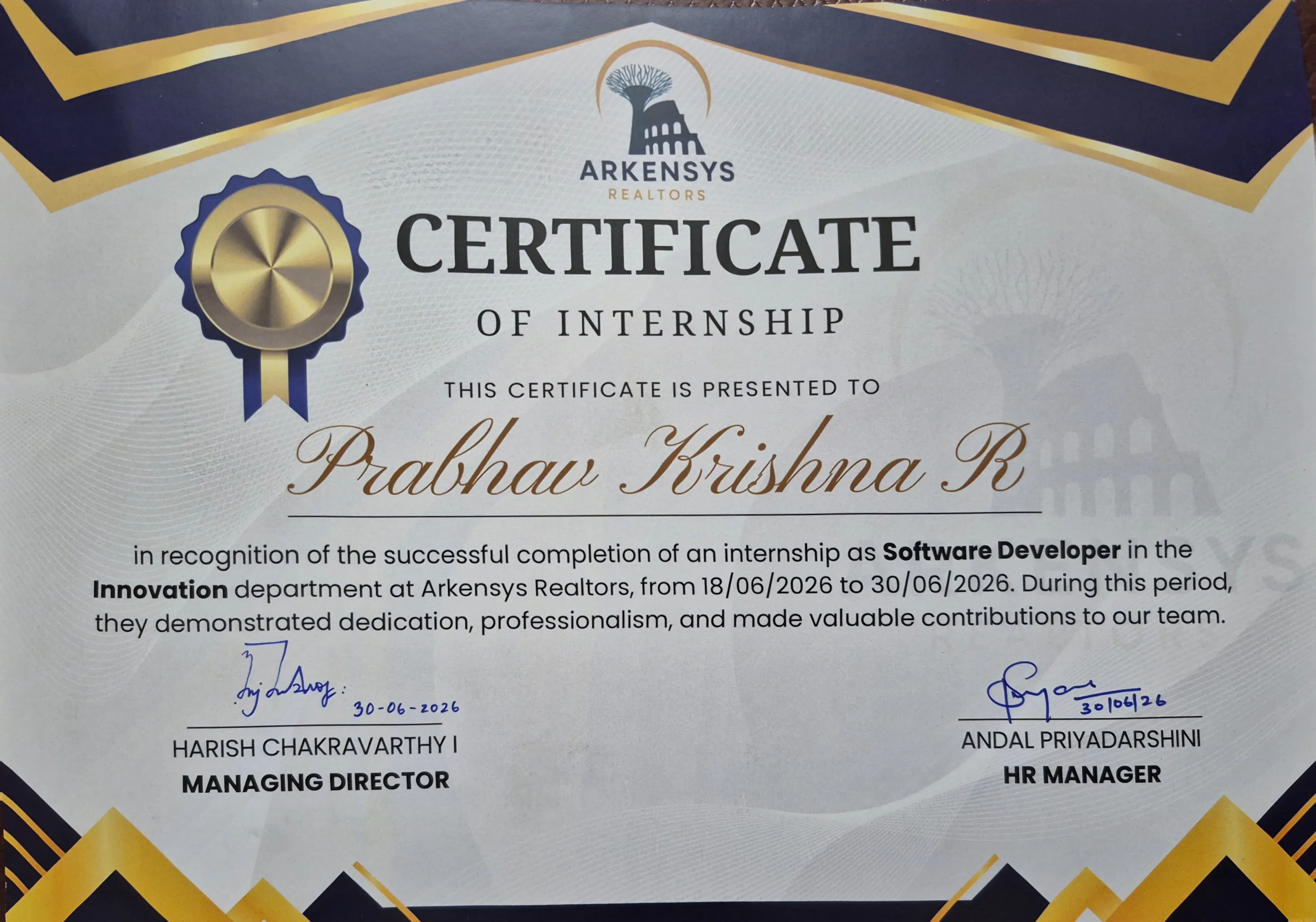 Internship Certificate
