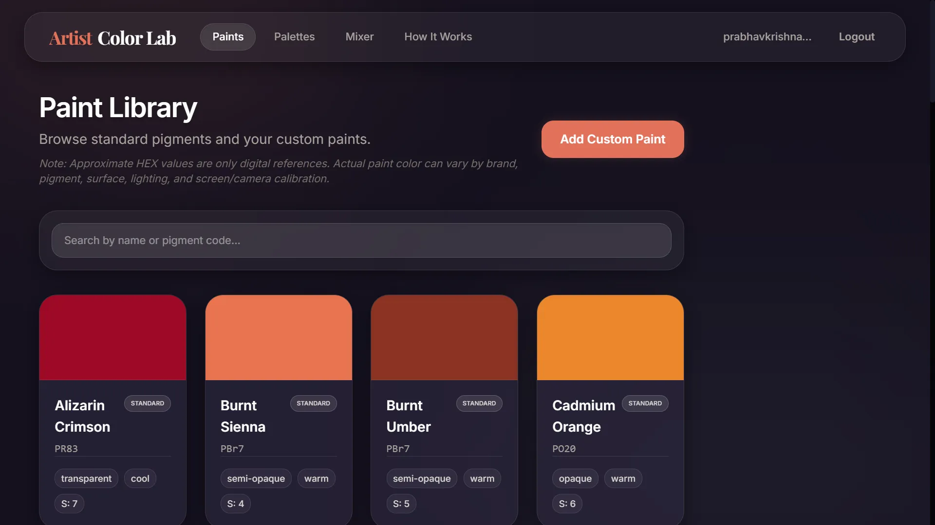Artist Color Lab Main Interface